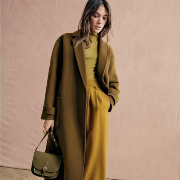Sezane Olive Green Long Coat - Picture 1 of 9